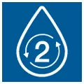 Blaues Icon mit dem weißen Umriss eines Tropfens mit zwei Pfeilen und der Zahl 1 in der Mitte